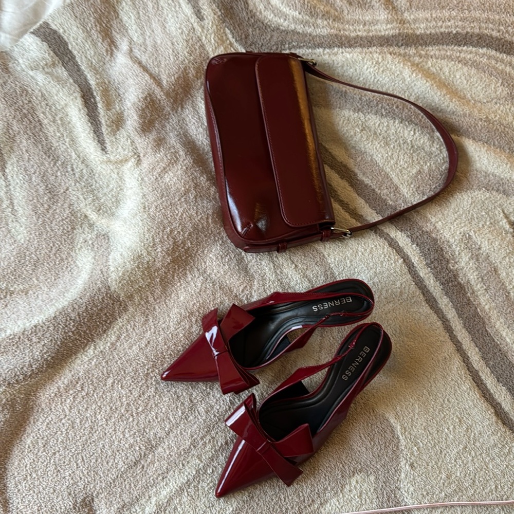 Verness Burgundy Patent Pointed-Toe Heels with Bow